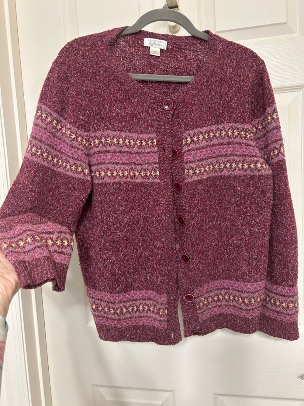 Christopher & Banks Berry Knit Button-Front Cardigan Lightweight Spring XL